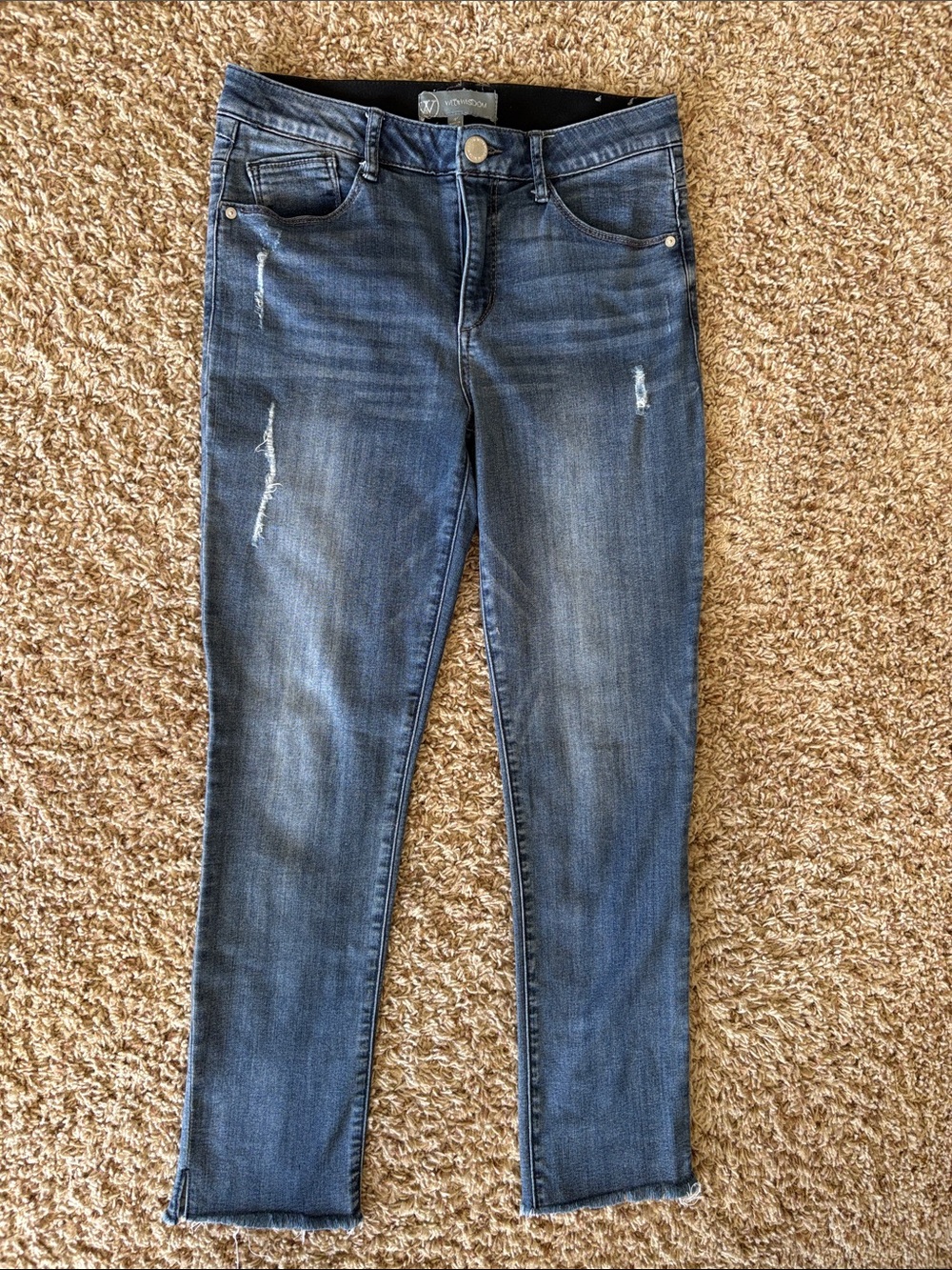 Wit & Wisdom Medium Dark Blue Distressed Skinny Jeans